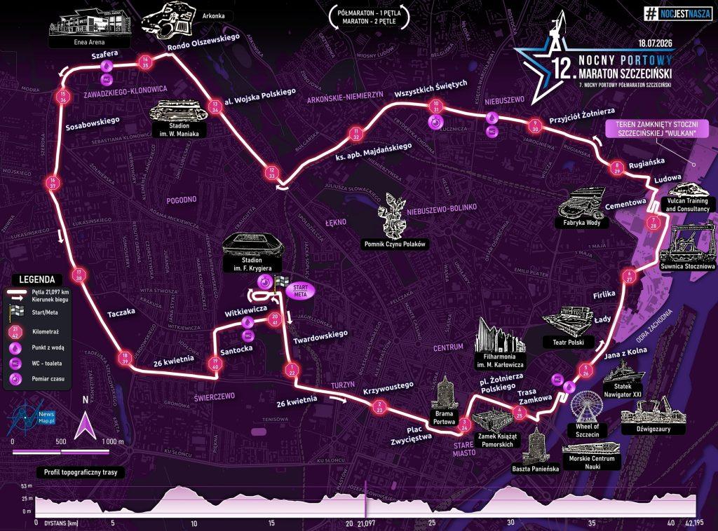 Nocny Portowy Maraton Szczeciński trasa