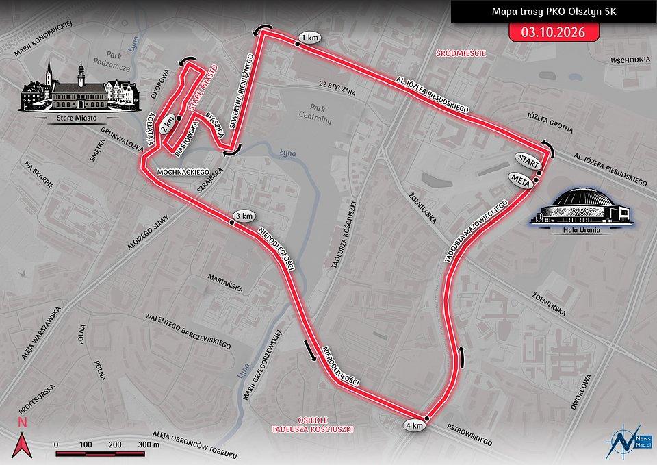 PKO Olsztyn Półmaraton Trasa PKO 5K Olsztyn